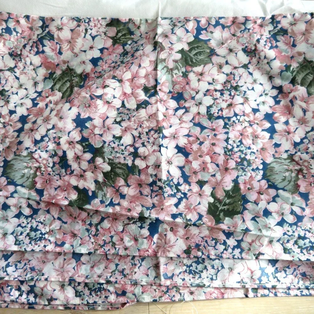 Vintage 80s King Size Bed Skirt Pink Blue Floral 14